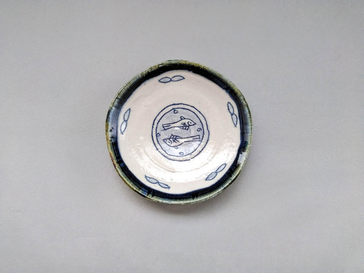 丸小皿 青 葉と魚【加藤淳】