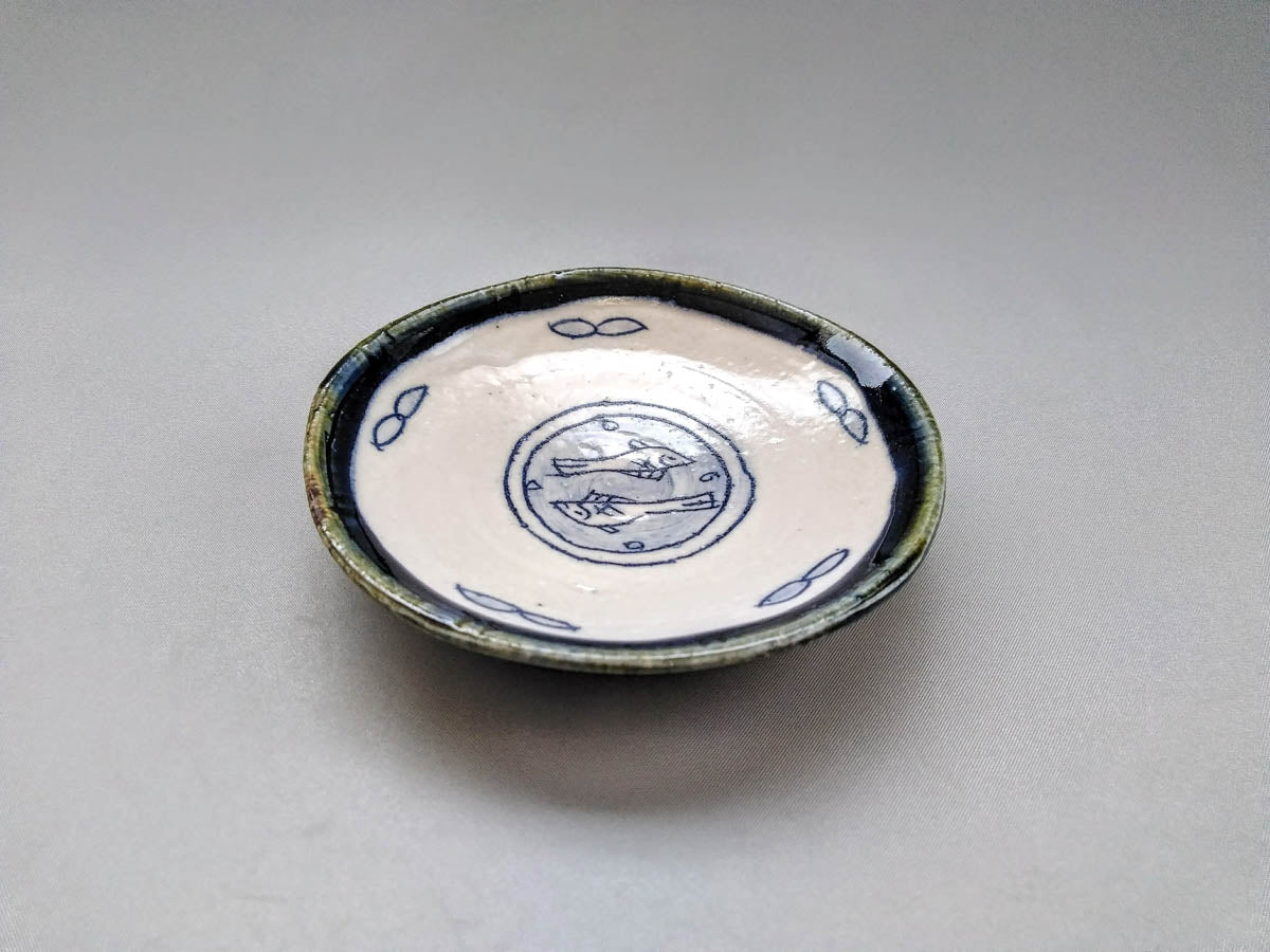 丸小皿 青 葉と魚【加藤淳】