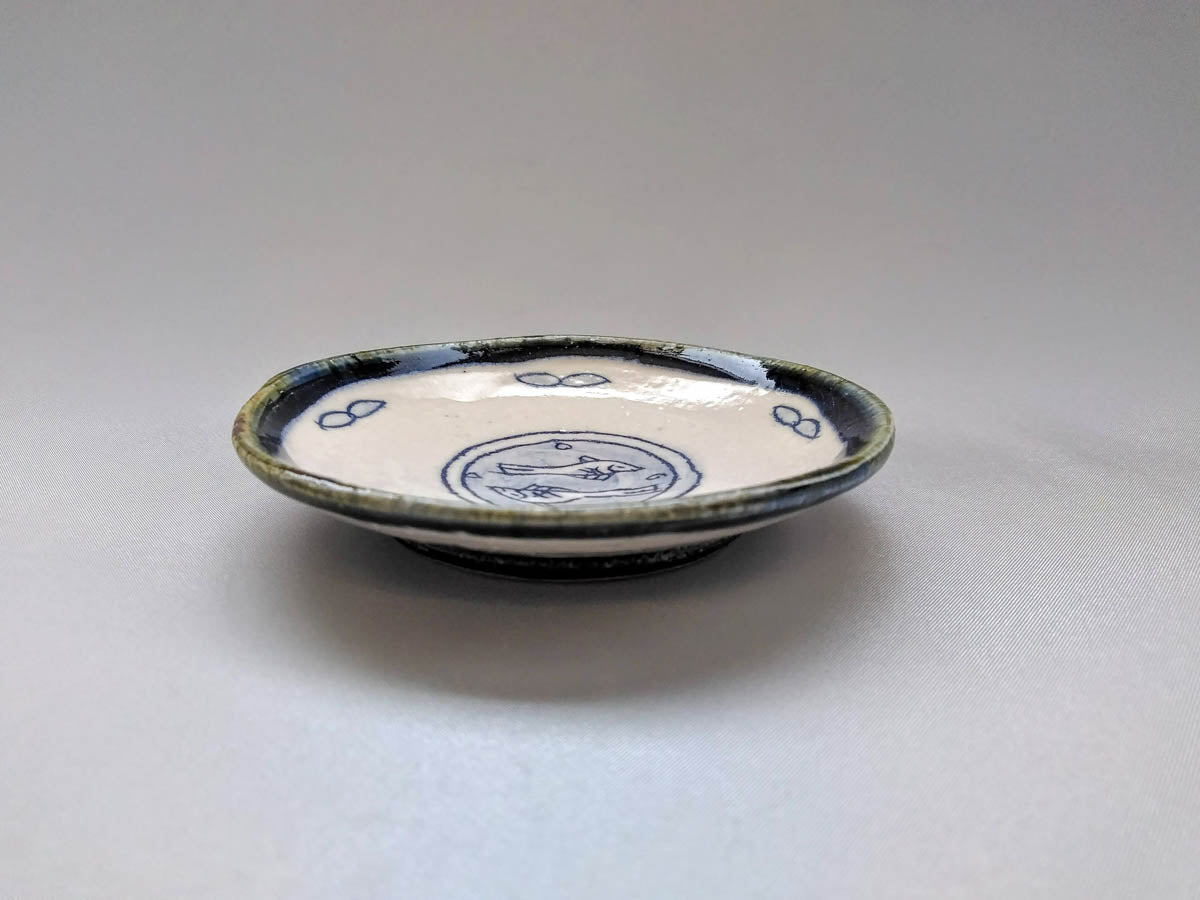 丸小皿 青 葉と魚【加藤淳】