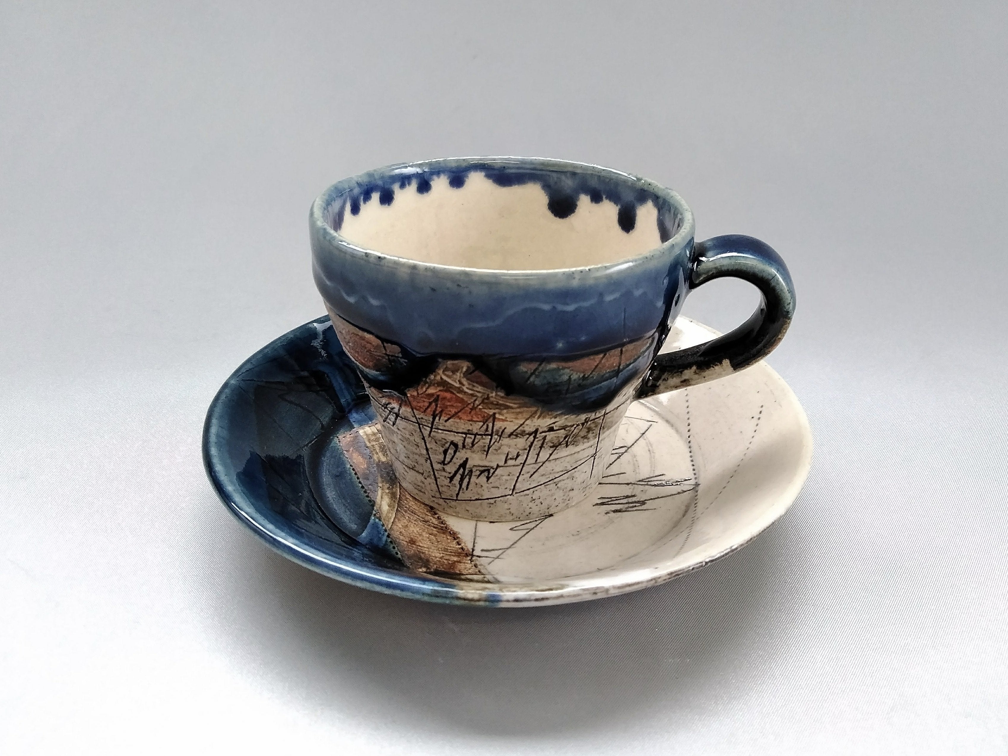 二色内白ミニコーヒーC/S紺【鶴琳窯】