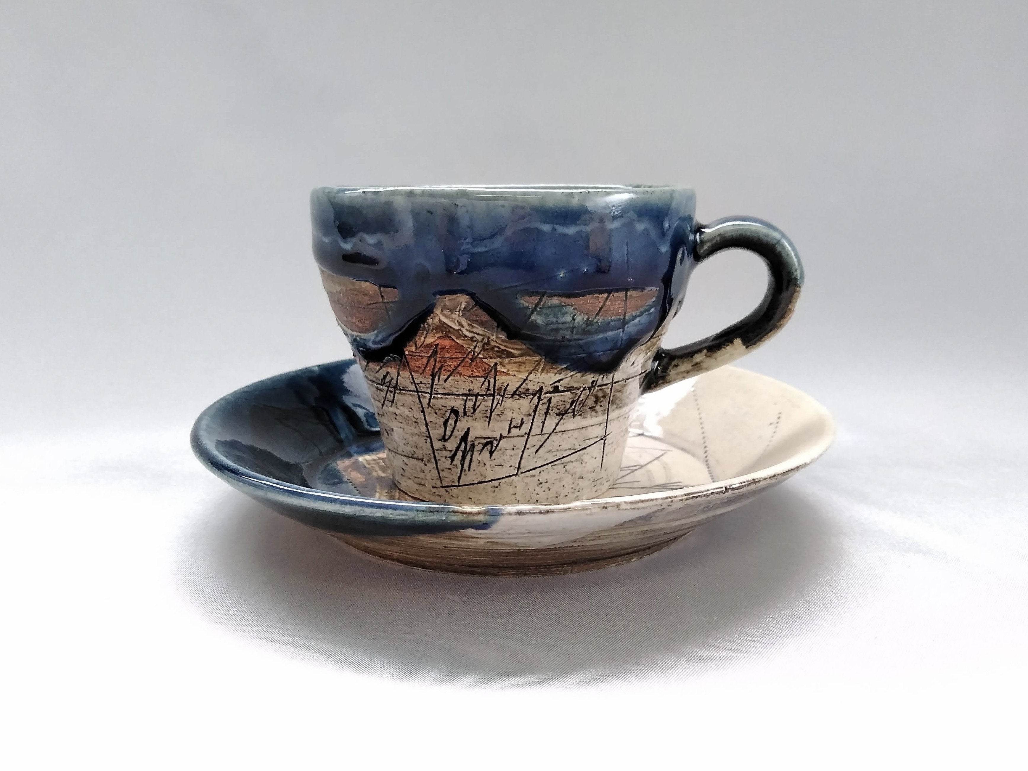 二色内白ミニコーヒーC/S紺【鶴琳窯】