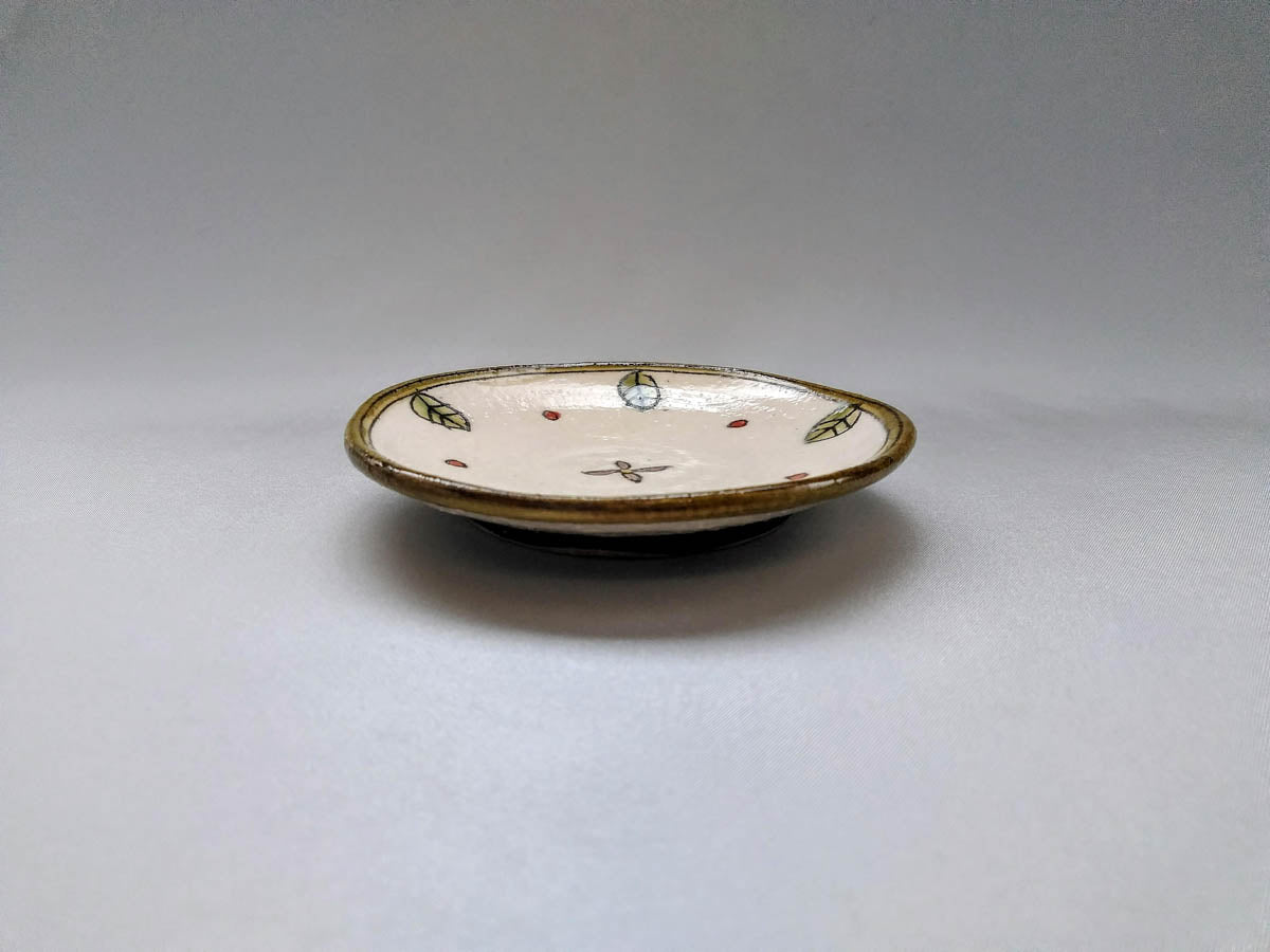 丸小皿 赤ドット 花と葉【加藤淳】