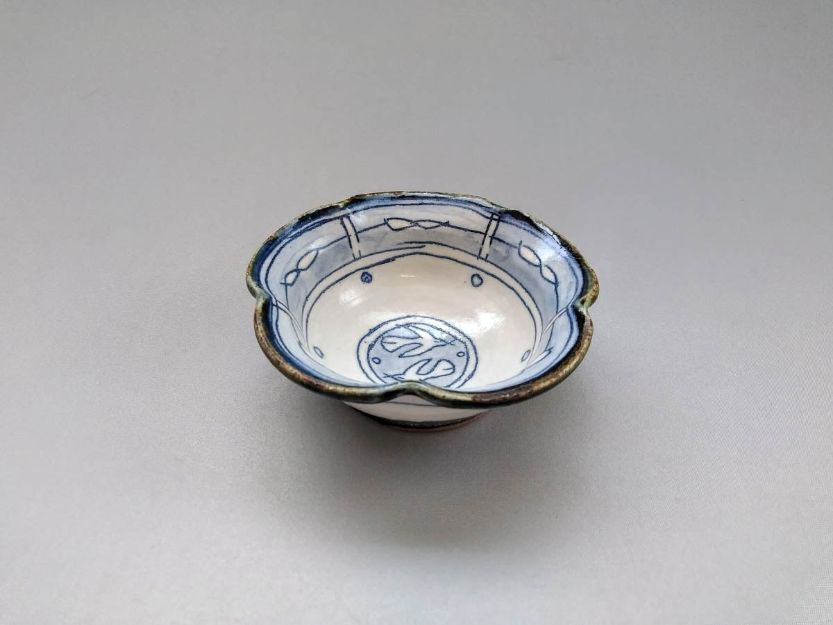 輪花小鉢 青 葉と鳥【加藤淳】