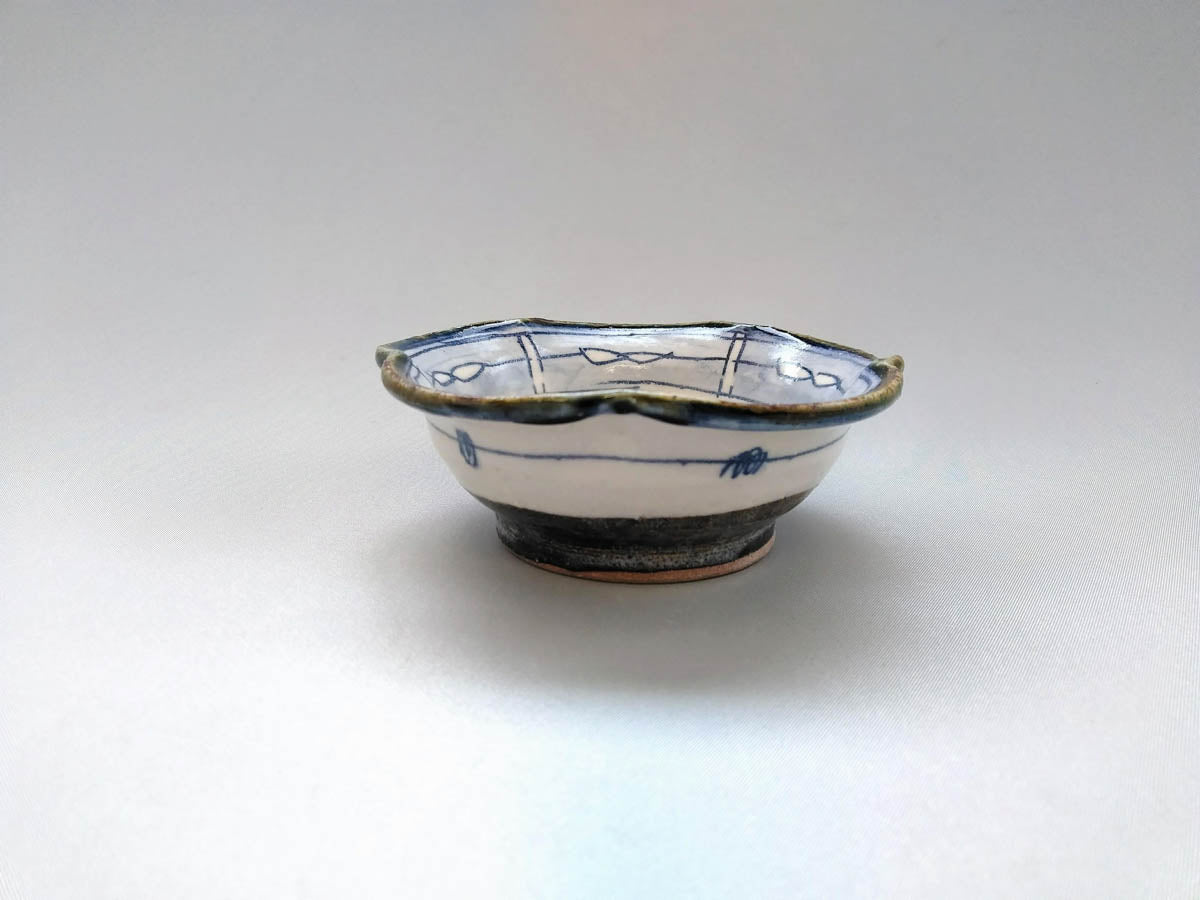 輪花小鉢 青 葉と鳥【加藤淳】