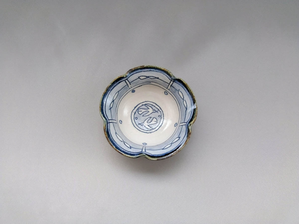 輪花小鉢 青 葉と鳥【加藤淳】