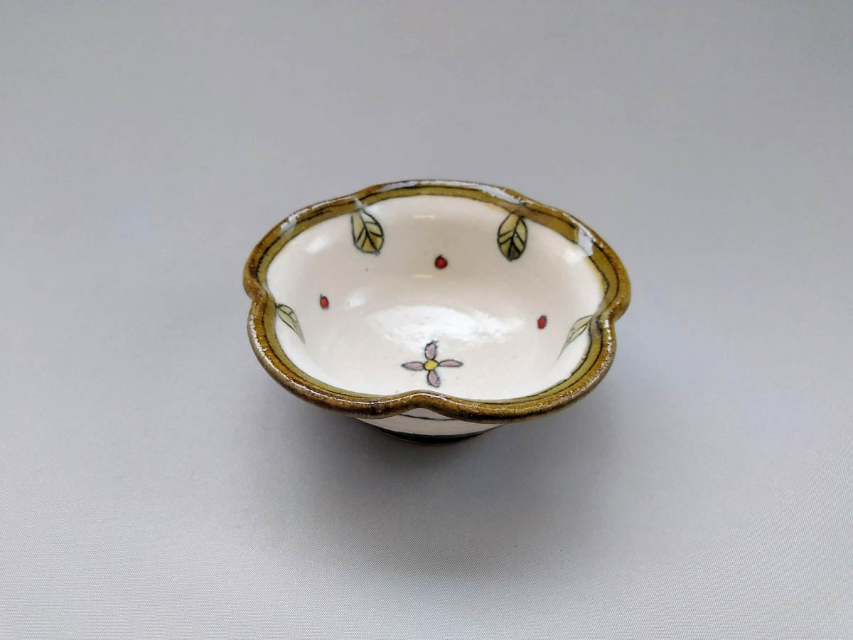 輪花小鉢 赤ドット 花と葉【加藤淳】