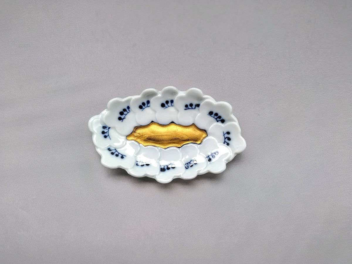 梅金彩だ円染付小皿【寿千窯】