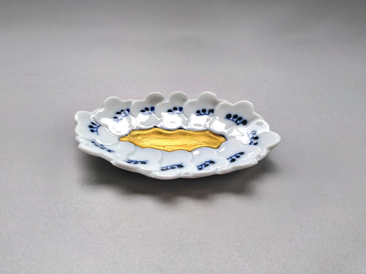 梅金彩だ円染付小皿【寿千窯】