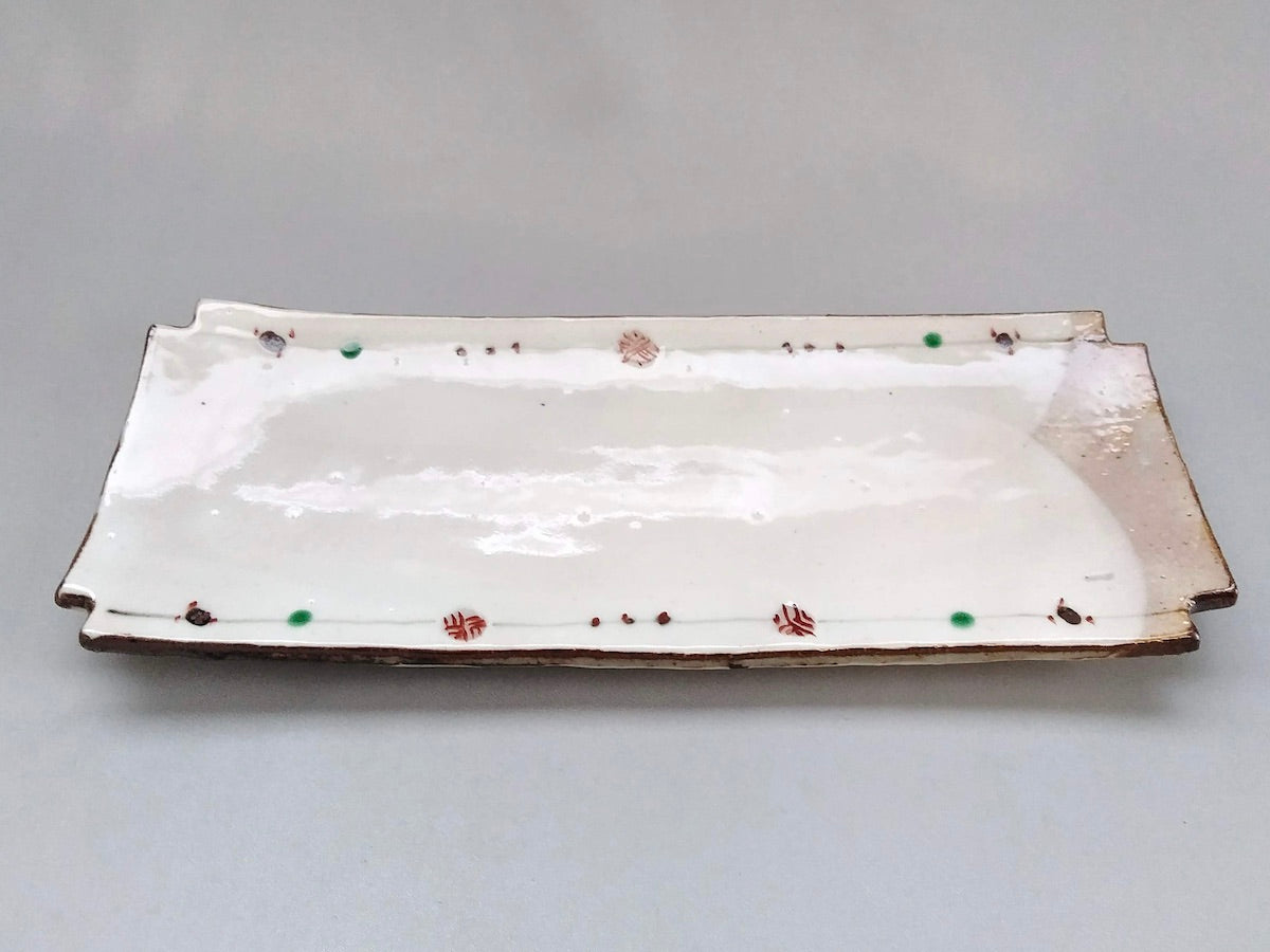 鉄赤絵小紋隅切長皿【南窯】