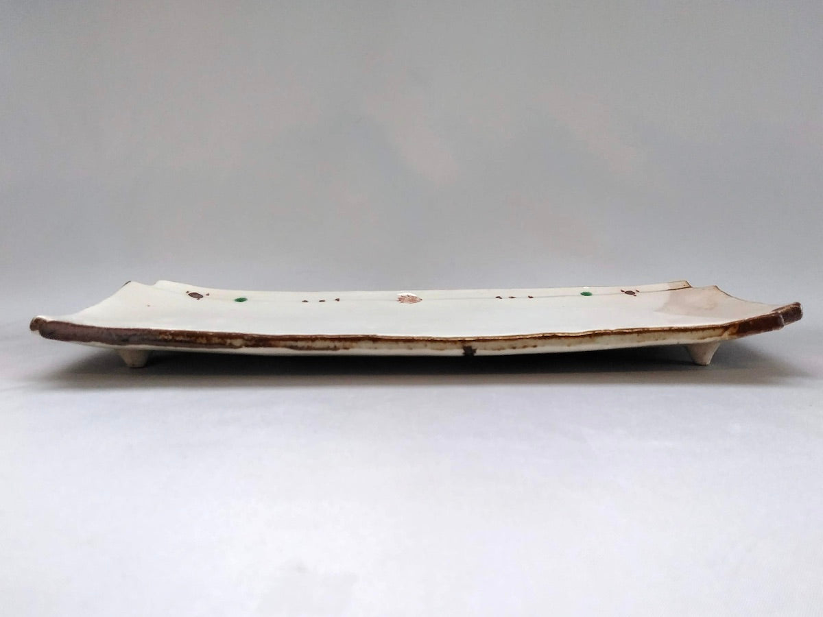 鉄赤絵小紋隅切長皿【南窯】