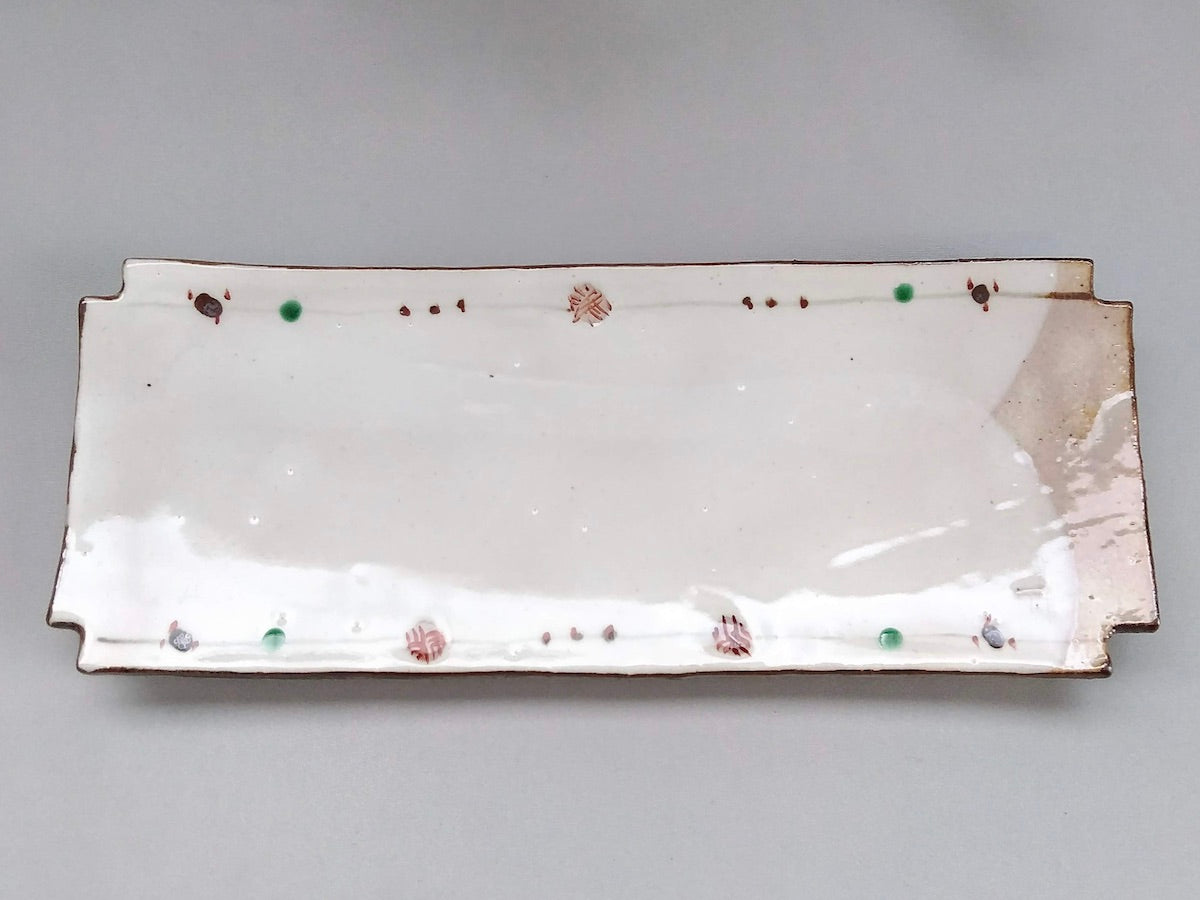 鉄赤絵小紋隅切長皿【南窯】