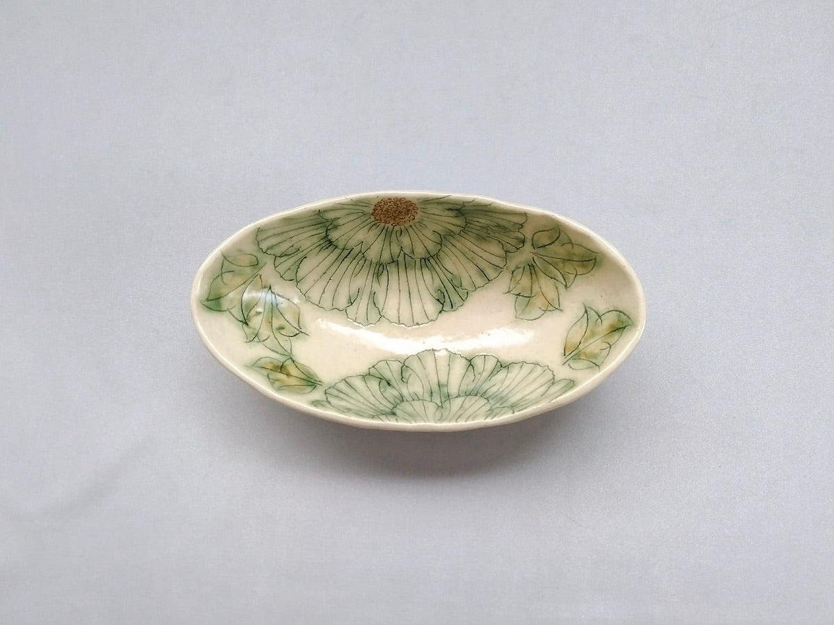 舞牡丹舟形小鉢緑【加藤芳平】