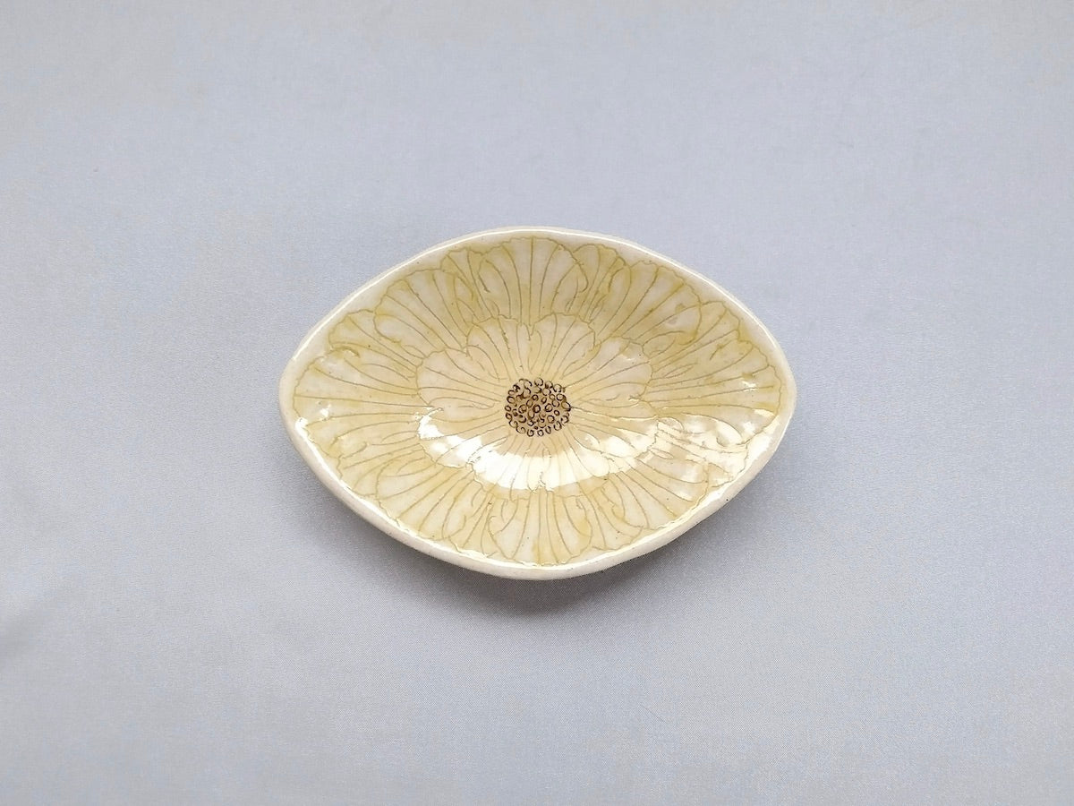 牡丹花菱形小皿黄【加藤芳平】