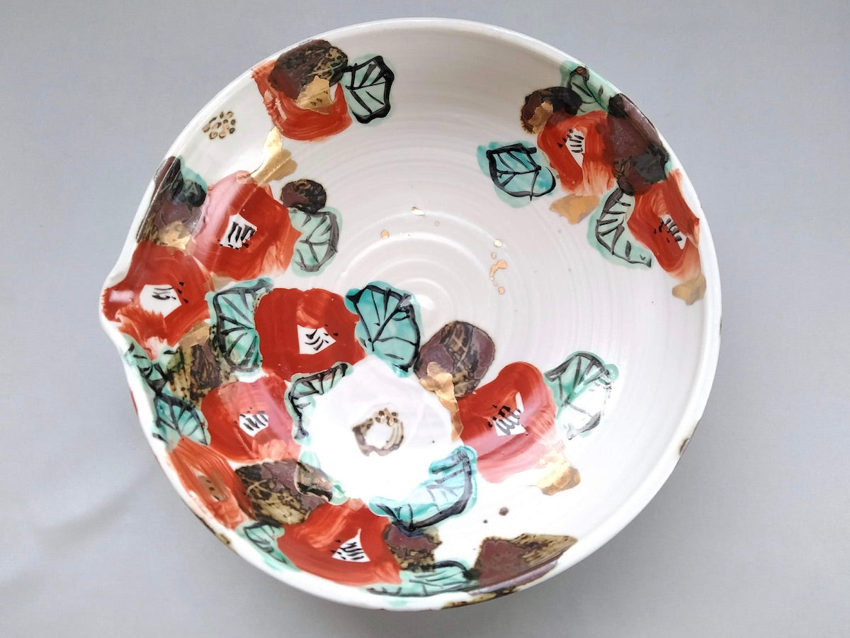 色絵椿8寸片口鉢【和田一人】