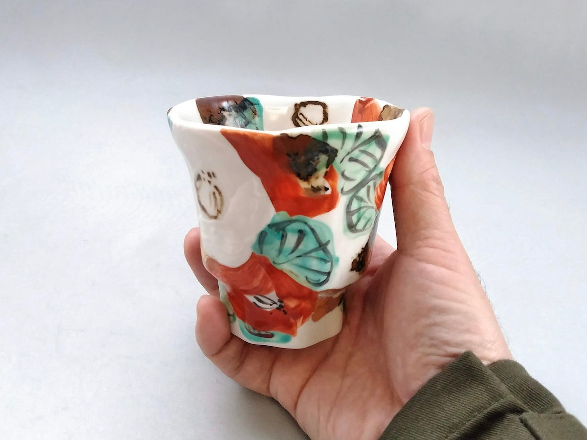 色絵椿長湯呑【和田一人】