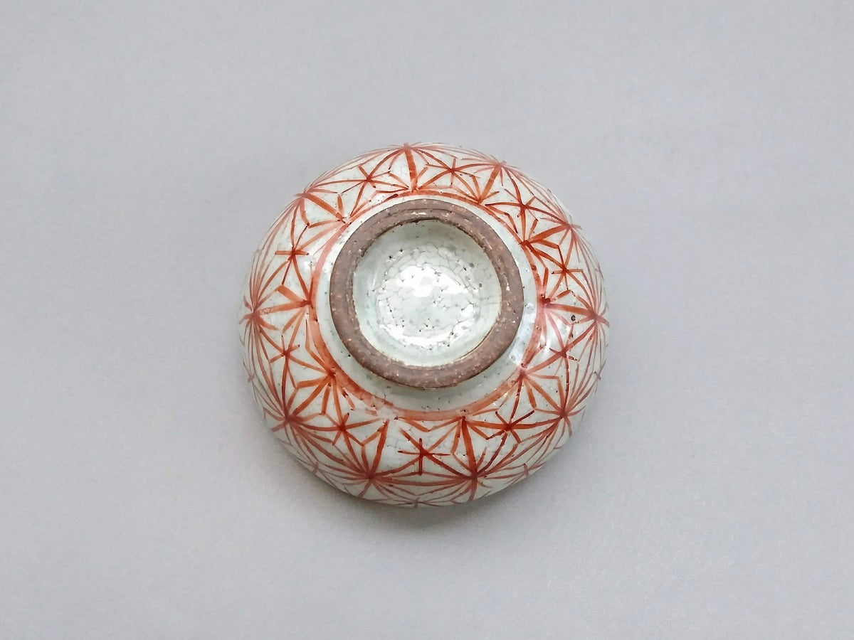 粉引麻の葉丸飯碗赤【三浦繁久】