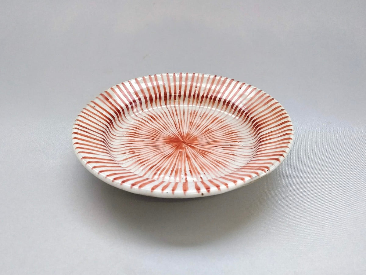 粉引十草5寸リム皿赤【三浦繁久】