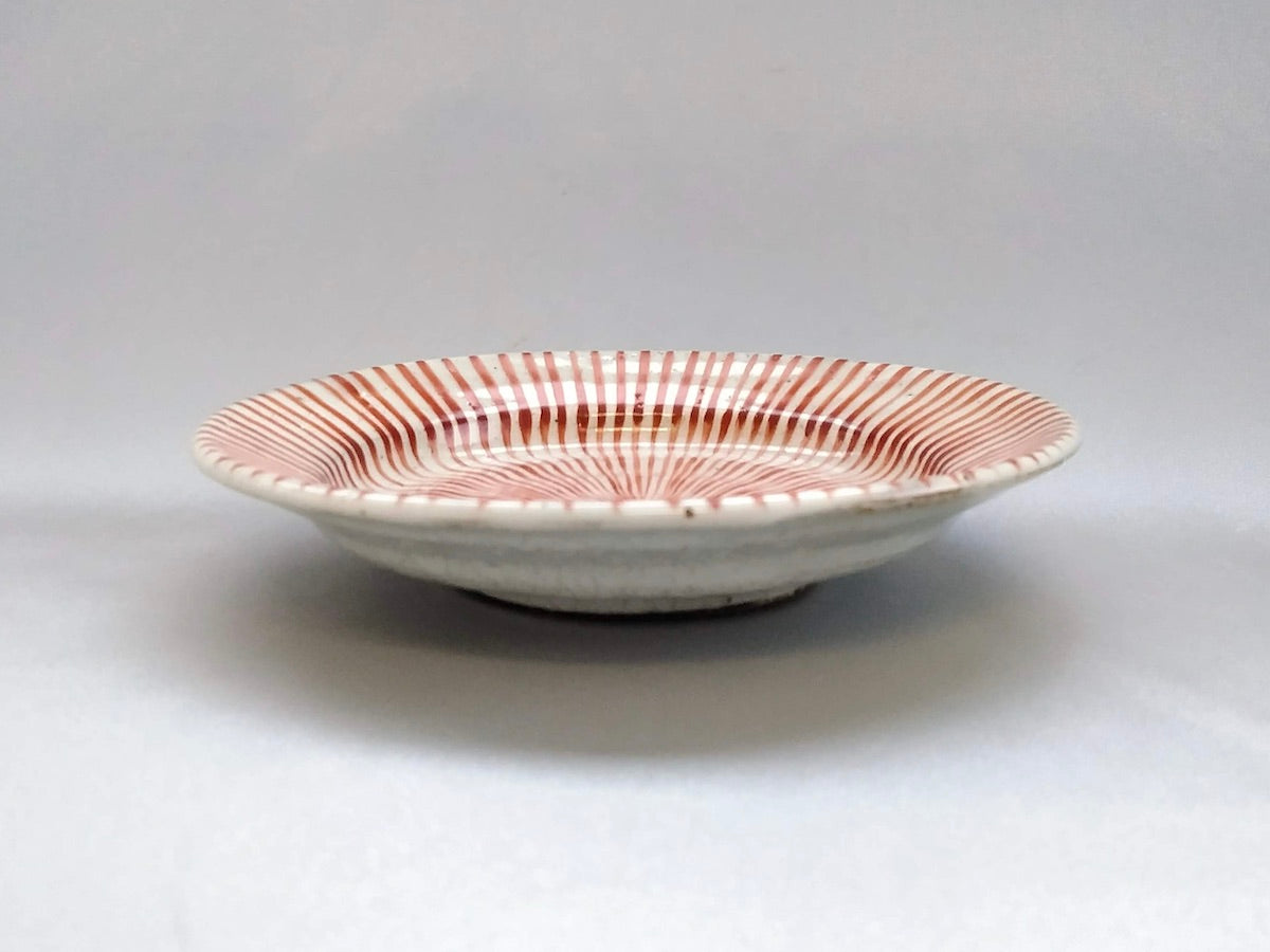 粉引十草5寸リム皿赤【三浦繁久】