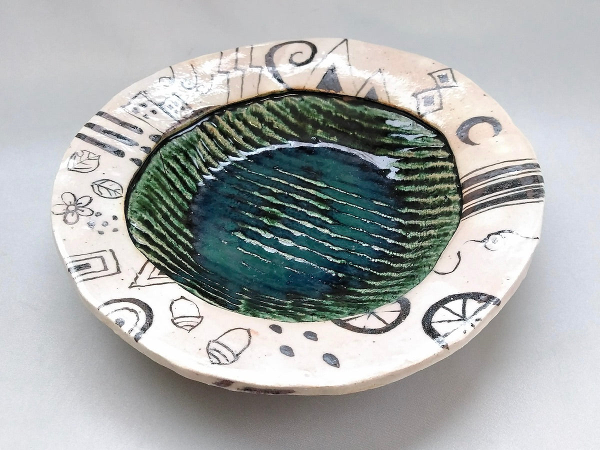 織部縄紋幾何紋パスタ皿【佐藤大士】