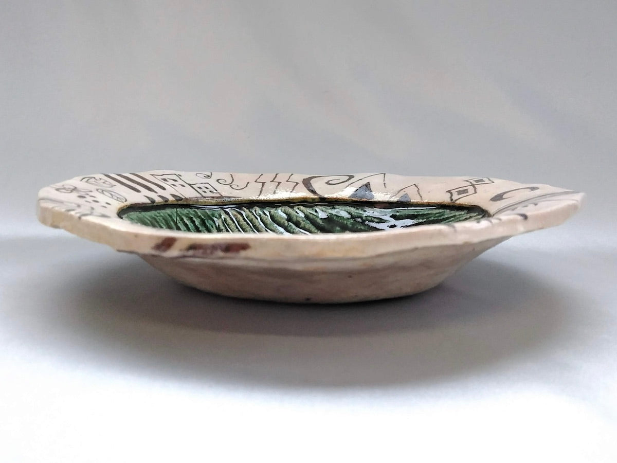 織部縄紋幾何紋パスタ皿【佐藤大士】