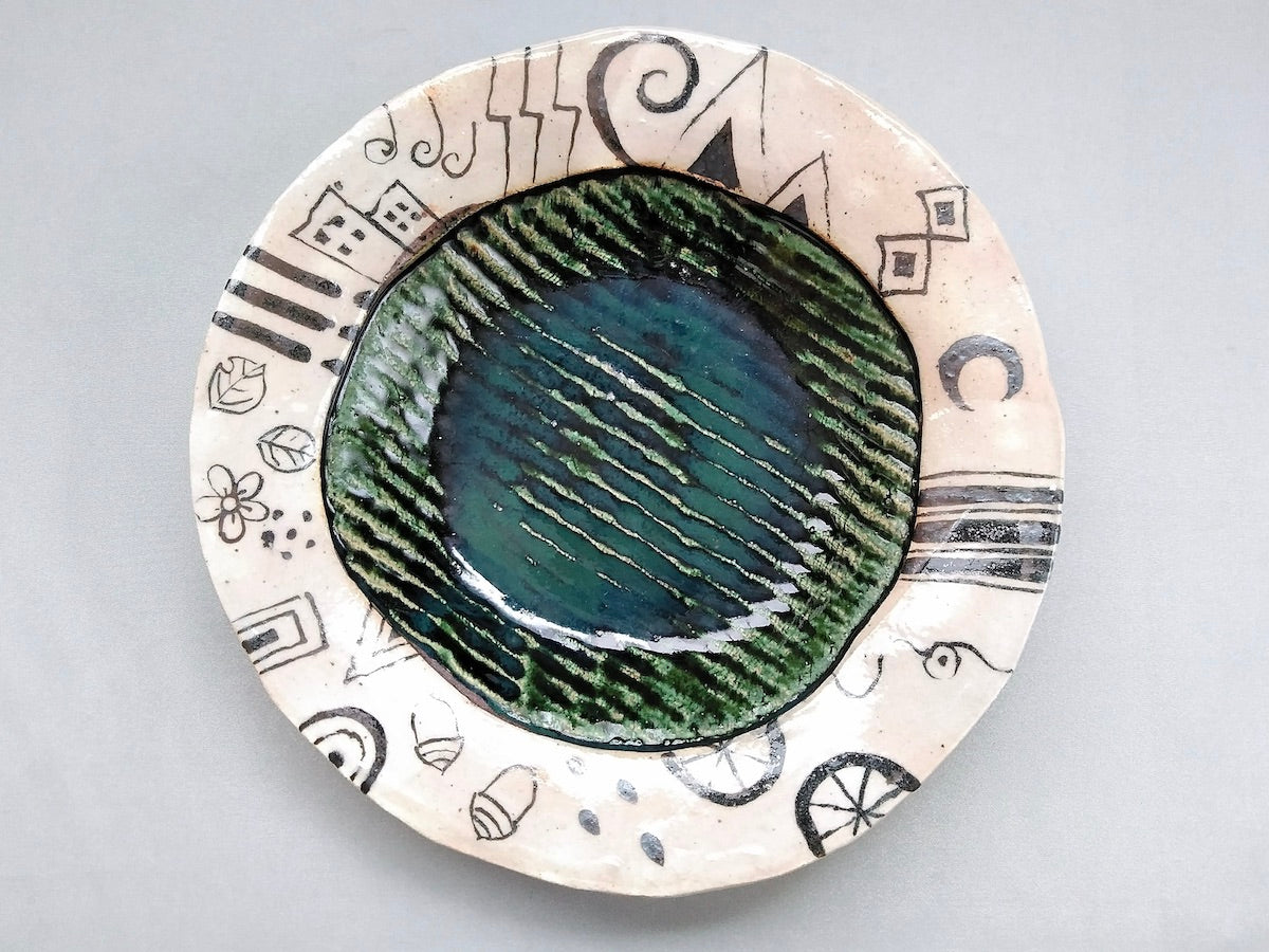 織部縄紋幾何紋パスタ皿【佐藤大士】