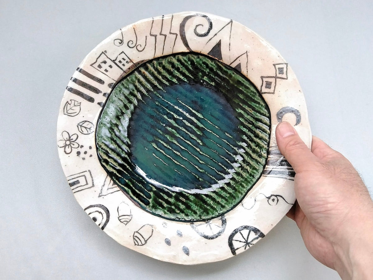 織部縄紋幾何紋パスタ皿【佐藤大士】