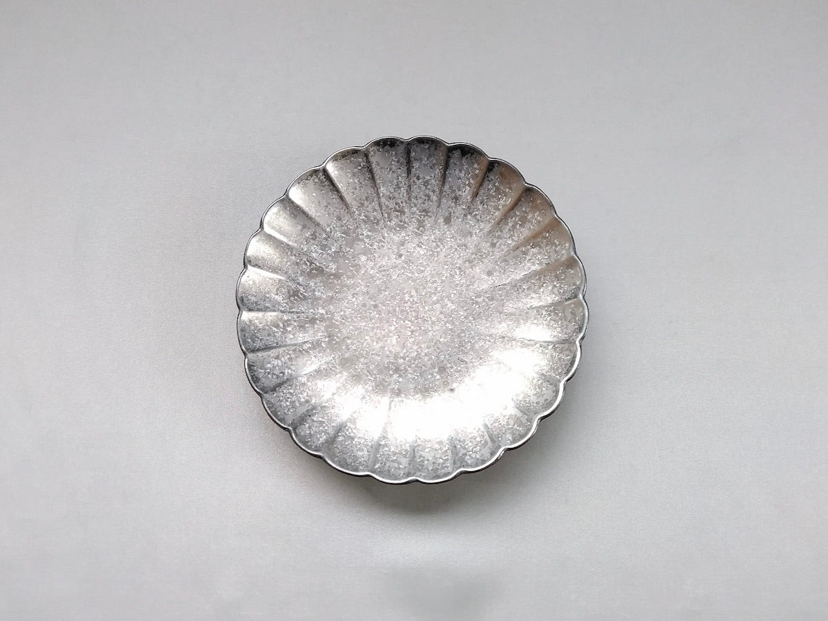 黒柚子内銀塗り菊4.5寸皿【陶悦窯】