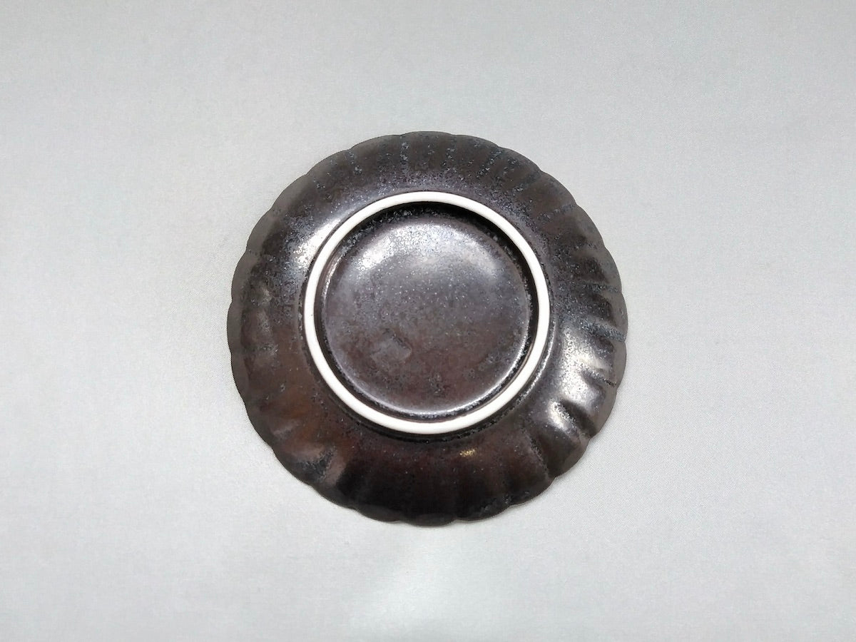 黒柚子内銀塗り菊4.5寸皿【陶悦窯】