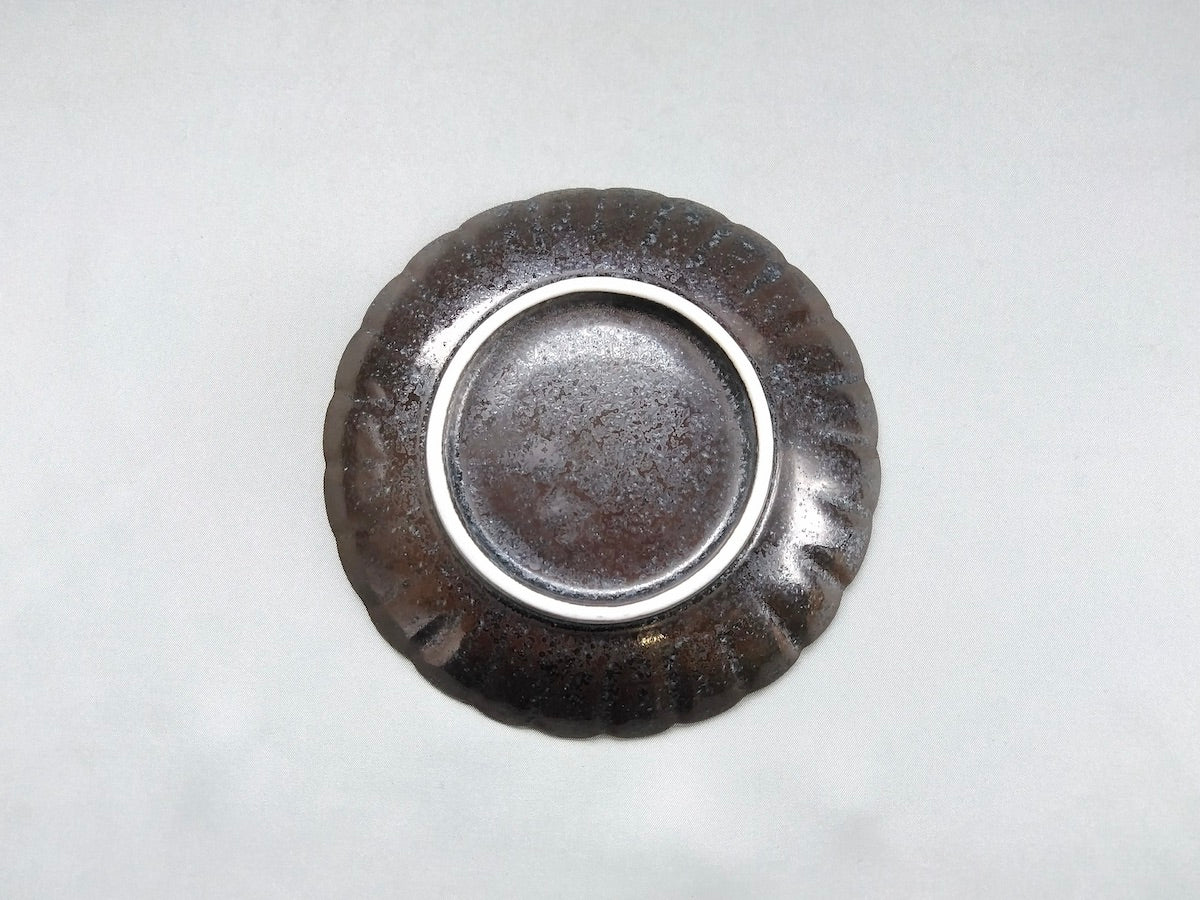 黒柚子内金塗り菊4.5寸皿【陶悦窯】