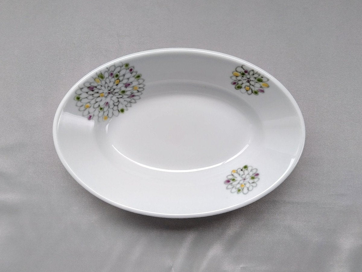 色絵菊楕円鉢大【徳七窯】