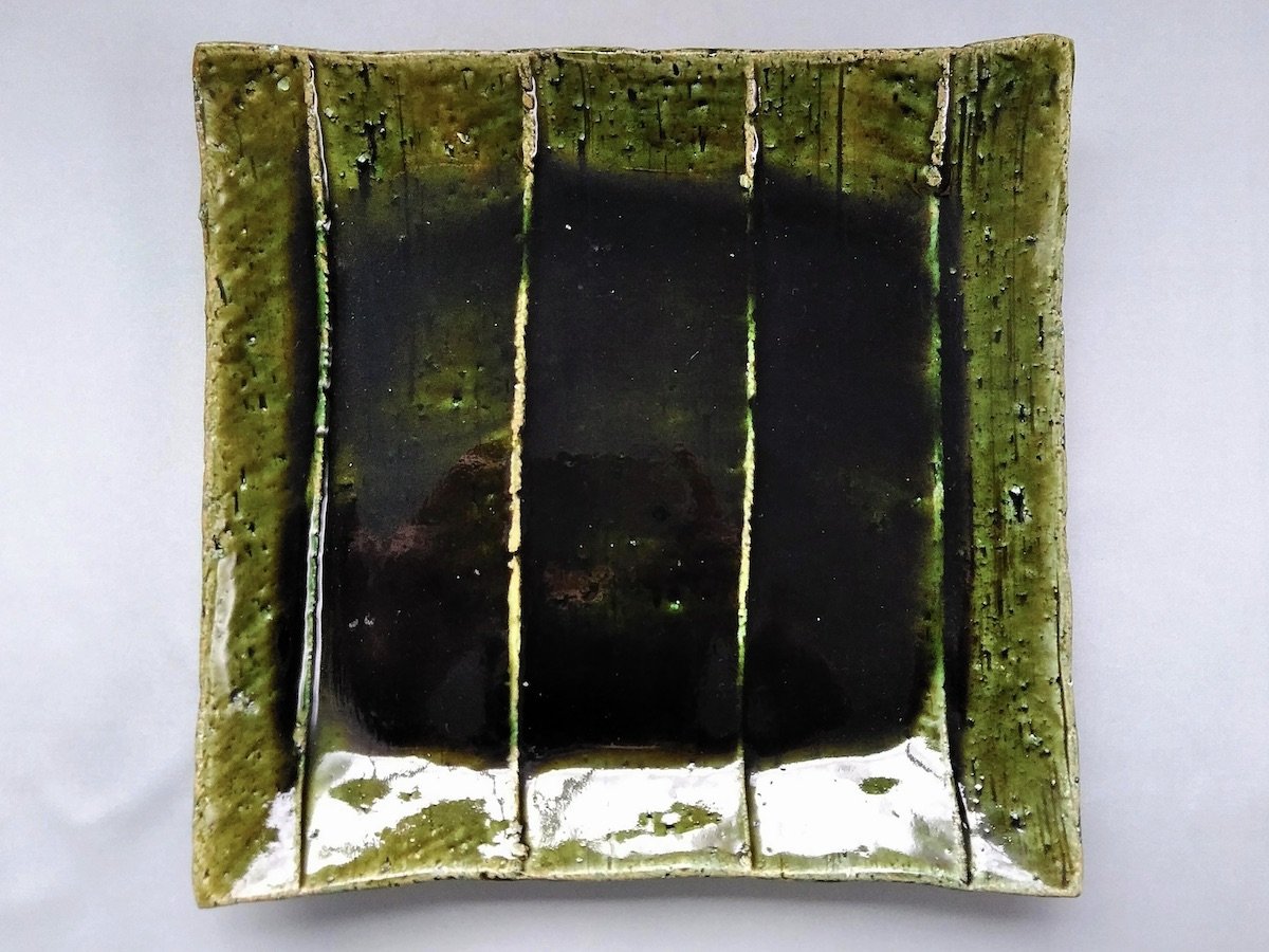 織部8寸面取角皿【山本一仁】