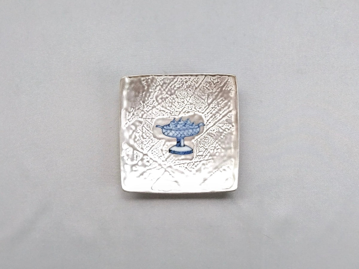 銀彩染付9cm角皿 コンポート【福珠窯】