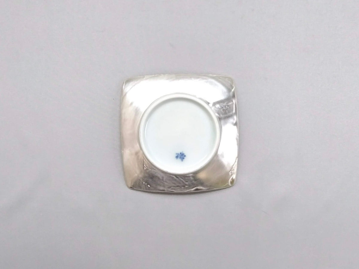 銀彩染付9cm角皿 コンポート【福珠窯】