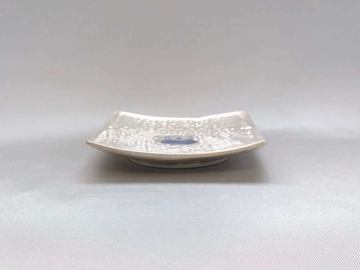 銀彩染付9cm角皿 鉄瓶【福珠窯】