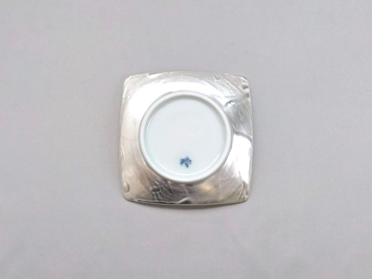 銀彩染付9cm角皿 鉄瓶【福珠窯】