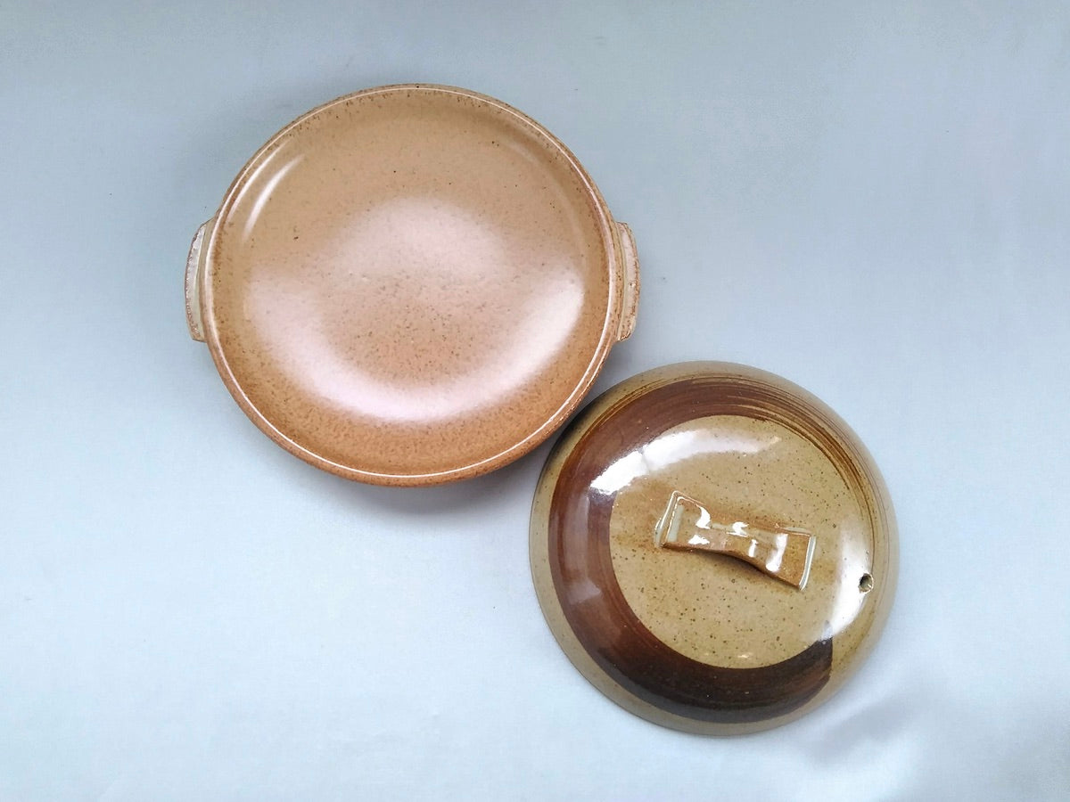 刷毛巻6.5寸丸陶板 蓋付き【安楽窯】