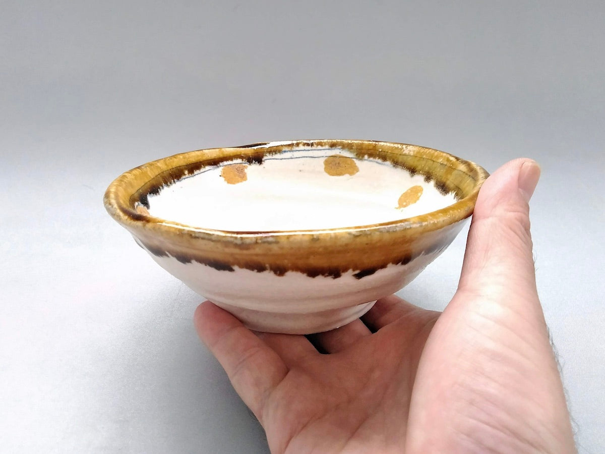 白化粧線刻黄ドット5寸鉢【山本一仁】