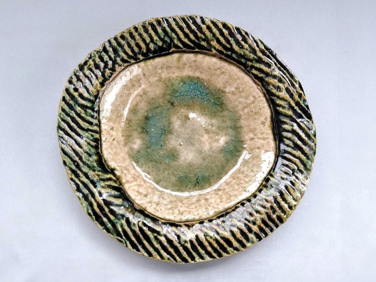 織部ビードロ8寸皿【佐藤大士】