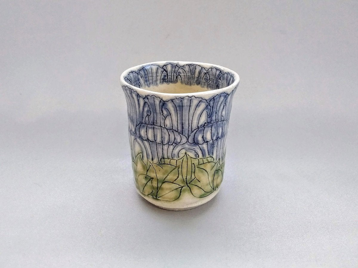 牡丹花ゆらり細湯呑青【加藤芳平】