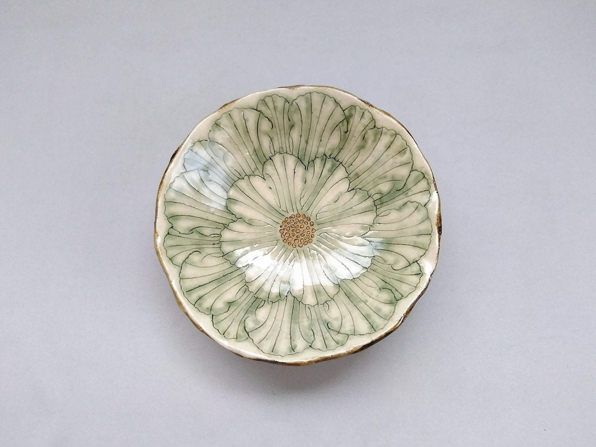 牡丹花5寸浅鉢緑【加藤芳平】