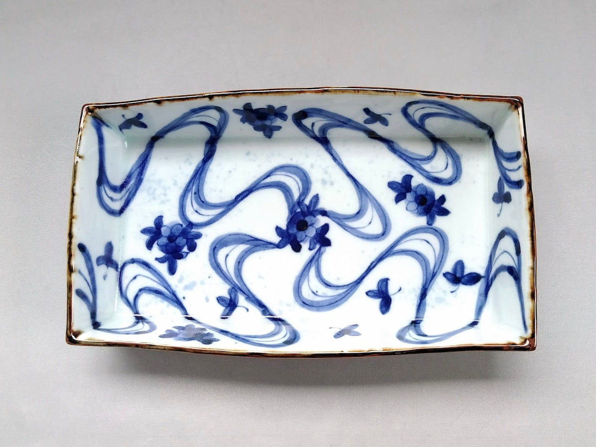 染付流水箱皿【寛右エ門窯】