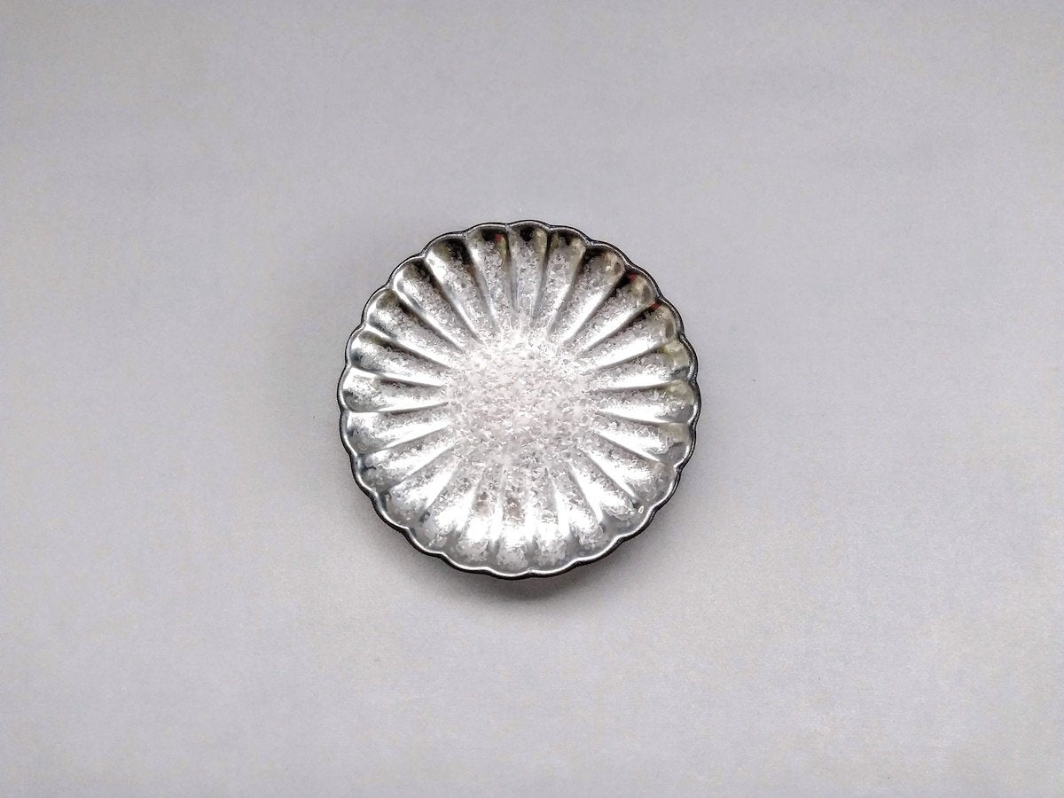 黒柚子銀塗り菊小皿【陶悦窯】