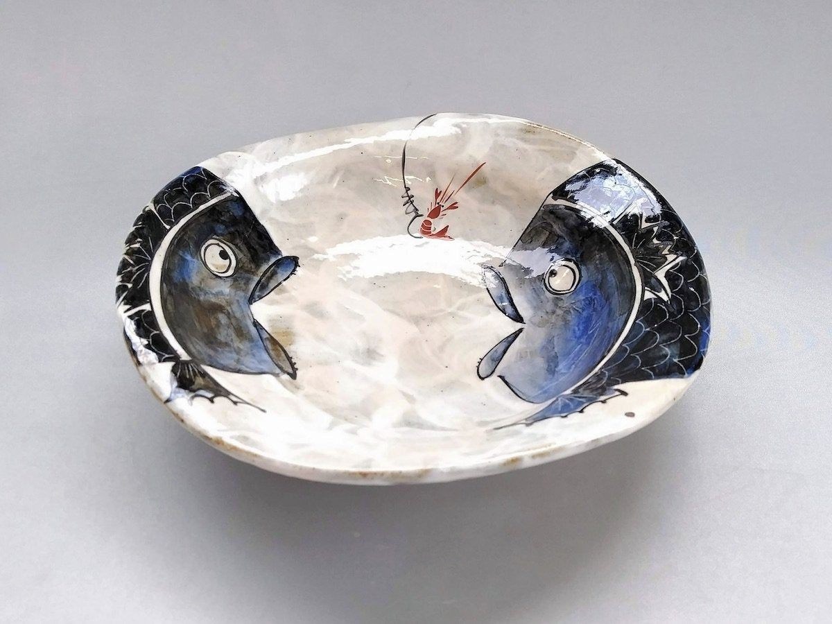 エビに鯛6.5寸なぶり鉢青【陶工房楽】