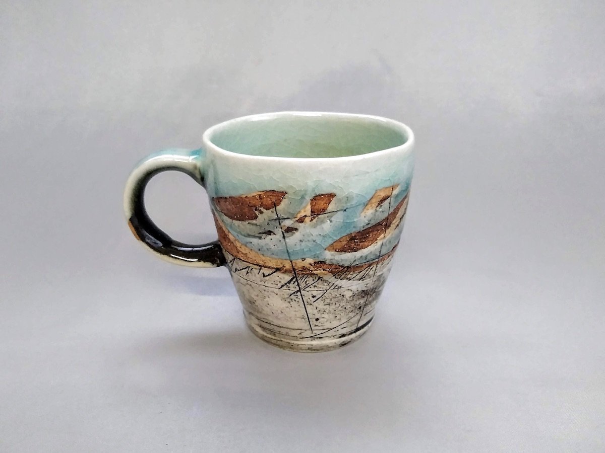 山路マグ 青白【鶴琳窯】