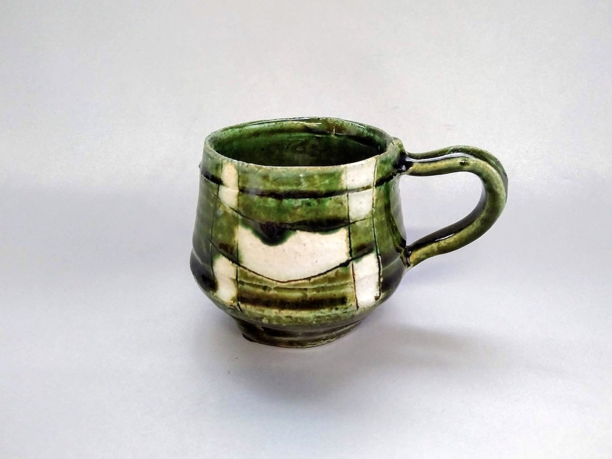 織部白抜チェックコーヒーカップ【山本一仁】