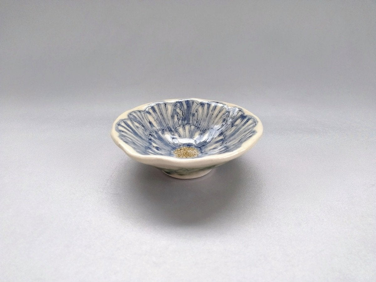 牡丹花輪花豆鉢 青【加藤芳平】