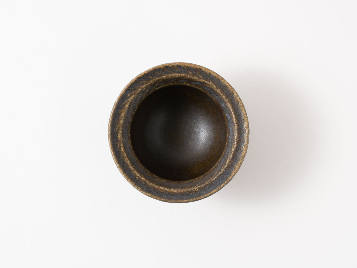 サビ釉 リーフリムボウル ３寸【古谷製陶所】