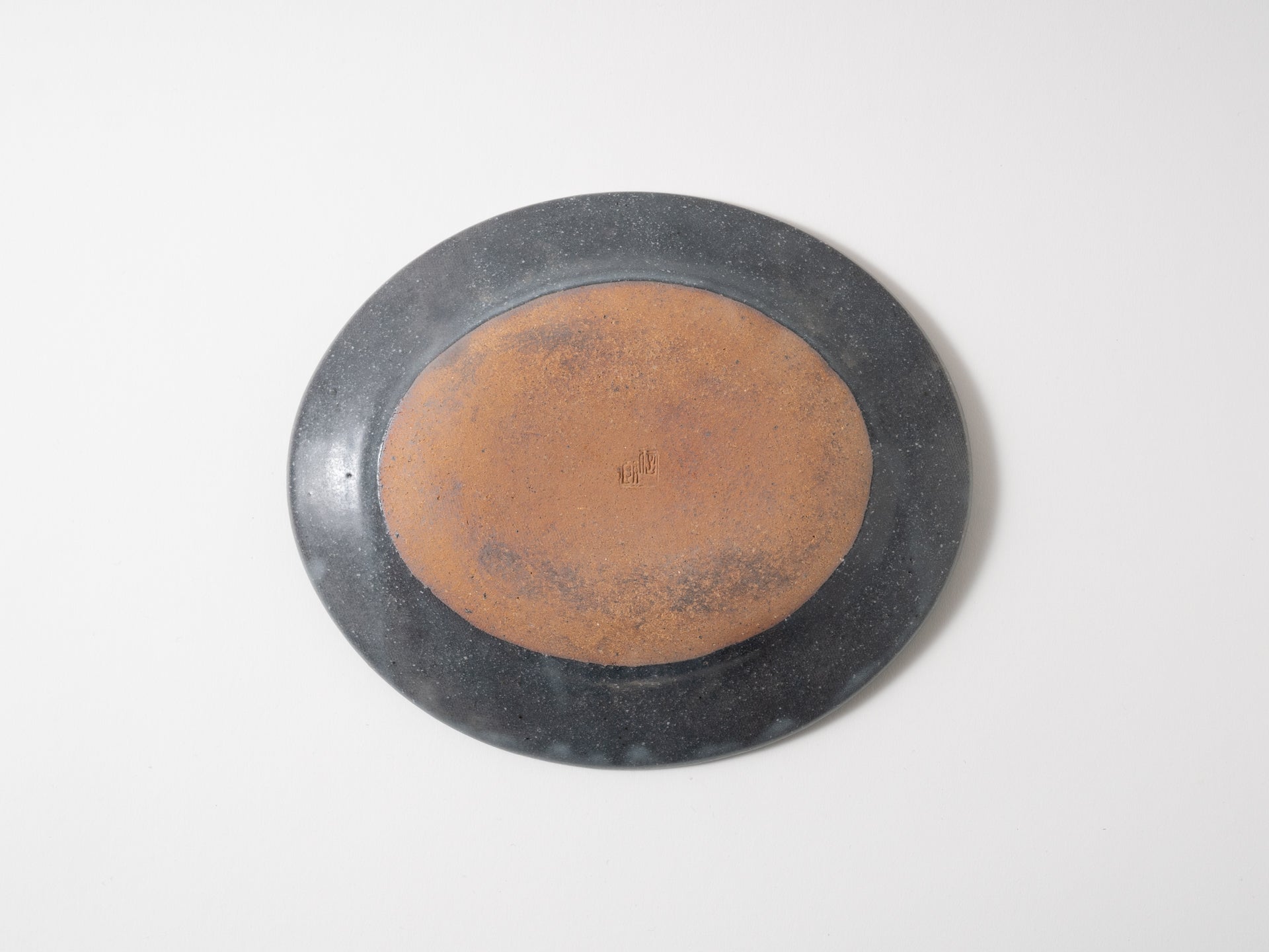Gray glaze oval rim plate small [Furuya Ceramics_ex23]