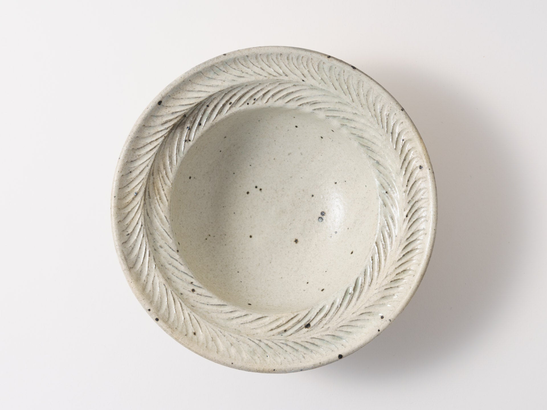Blue gray leaf rim bowl large [Furuya Ceramics_ex23]