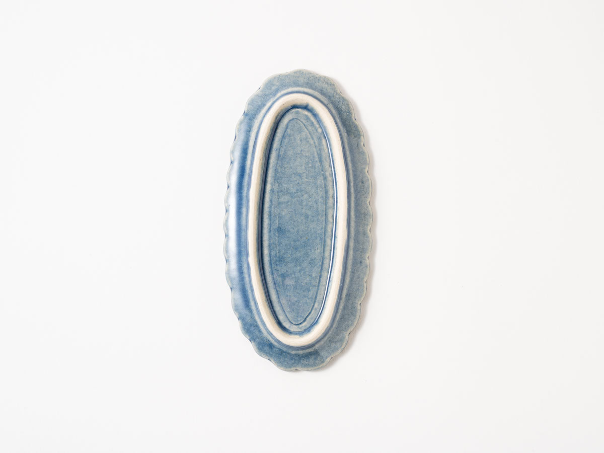 フリルリム吉祥紋オーバル小皿 青【山崎瞳】